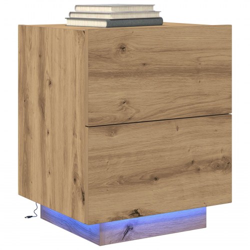 Sengeborde med LED-lys 2 stk Artisan Eg 45x40x55 cm