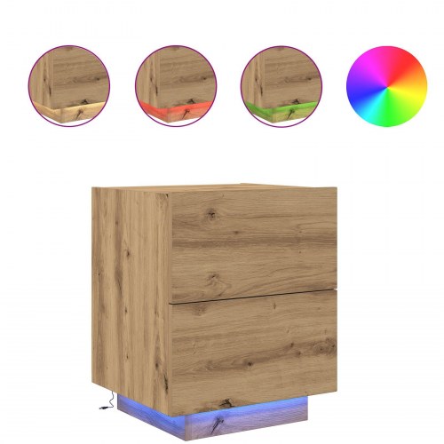 Sengeborde med LED-lys 2 stk Artisan Eg 45x40x55 cm