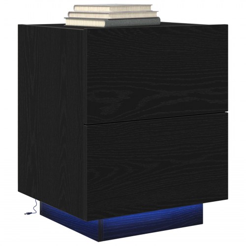 Sengeborde med LED lys 2 stk Sort Eg 45x40x55 cm