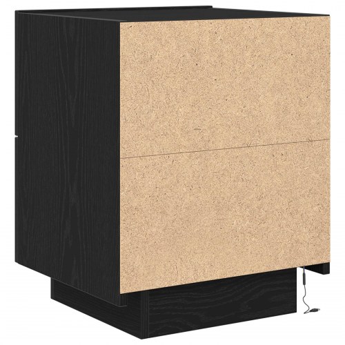 Sengeborde med LED lys 2 stk Sort Eg 45x40x55 cm