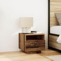 Sengebord med LED-lys Gammel træ 40x39x37 cm