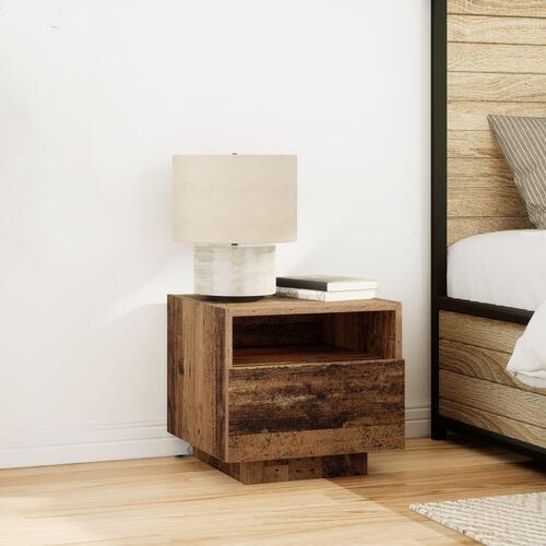 Sengebord med LED-lys Gammel træ 40x39x37 cm
