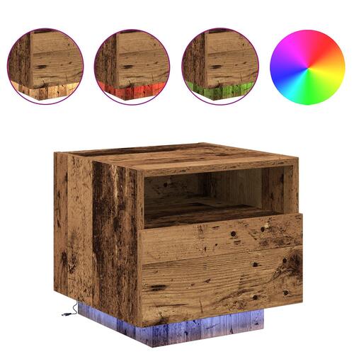 Natborde med LED-lys 2 stk Gammel træ 40x39x37 cm
