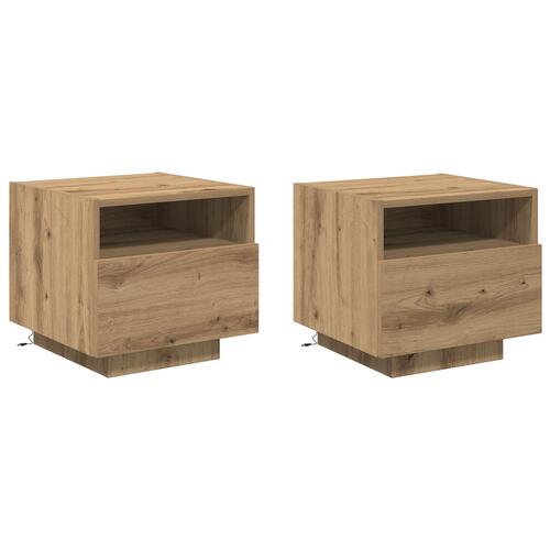 Sengeborde med LED-lys 2 stk. Artisan egetræ 40x39x37 cm