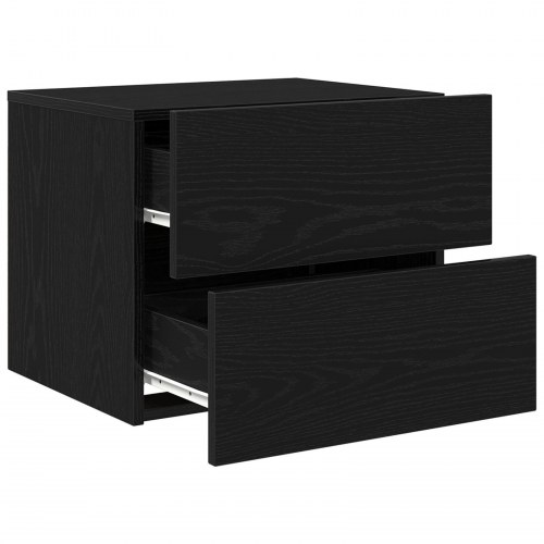 Sengebord med LED vægmonteret sort eg 50x39x41 cm