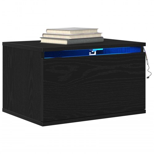 Sengbord med LED vægmonteret sort eg 50x36x30 cm