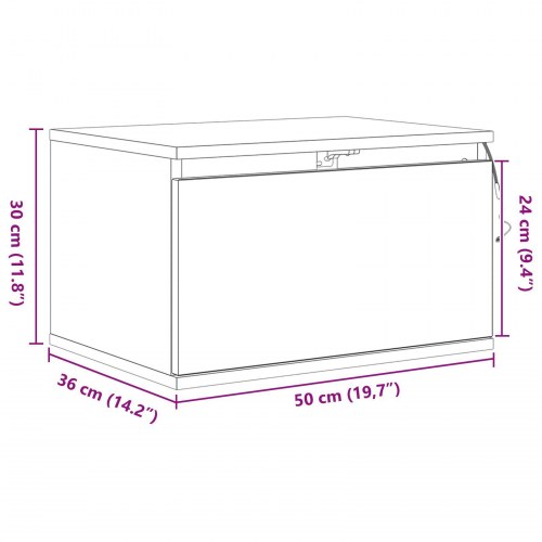 Sengbord med LED vægmonteret sort eg 50x36x30 cm