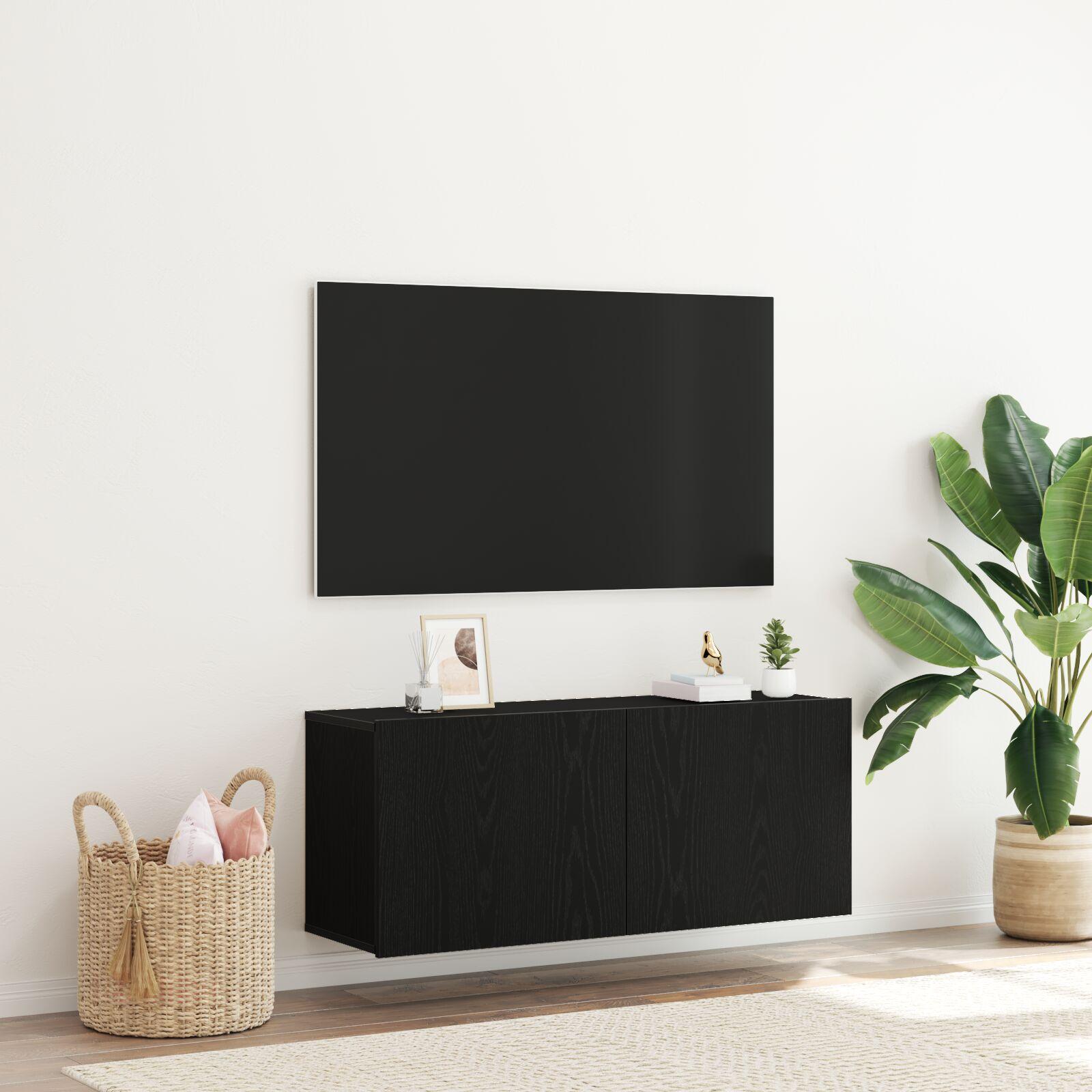 Tv-Skab Vægmonteret Sort Eg 100 X 30 X 41 Cm Konstrueret Træ