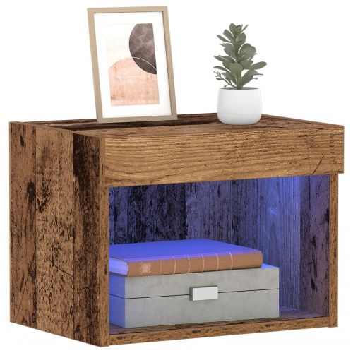 Væghylde med LED Lys Gamle Træ 40x30x30 cm