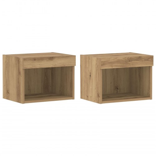 Væghylder med LED-lys 2 stk Håndlavet Eg 40x30x30 cm
