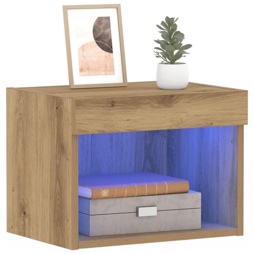 Væghylder med LED-lys 2 stk Håndlavet Eg 40x30x30 cm
