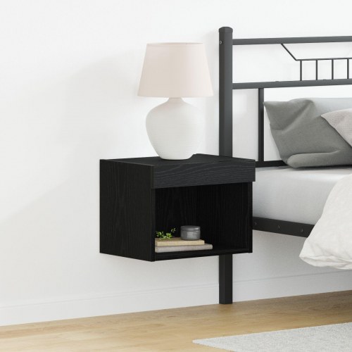 Væghylder med LED Lys 2 stk Sort Eg 40x30x30 cm