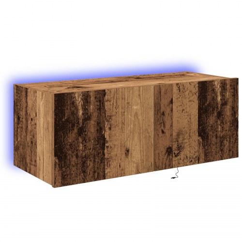 TV Vægholder med LED Lys Gammelt Træ 80x35x31 cm