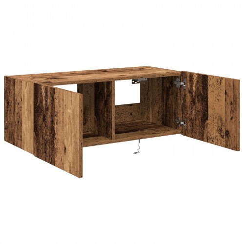 TV Vægholder med LED Lys Gammelt Træ 80x35x31 cm