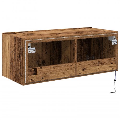 TV Vægholder med LED Lys Gammelt Træ 80x35x31 cm