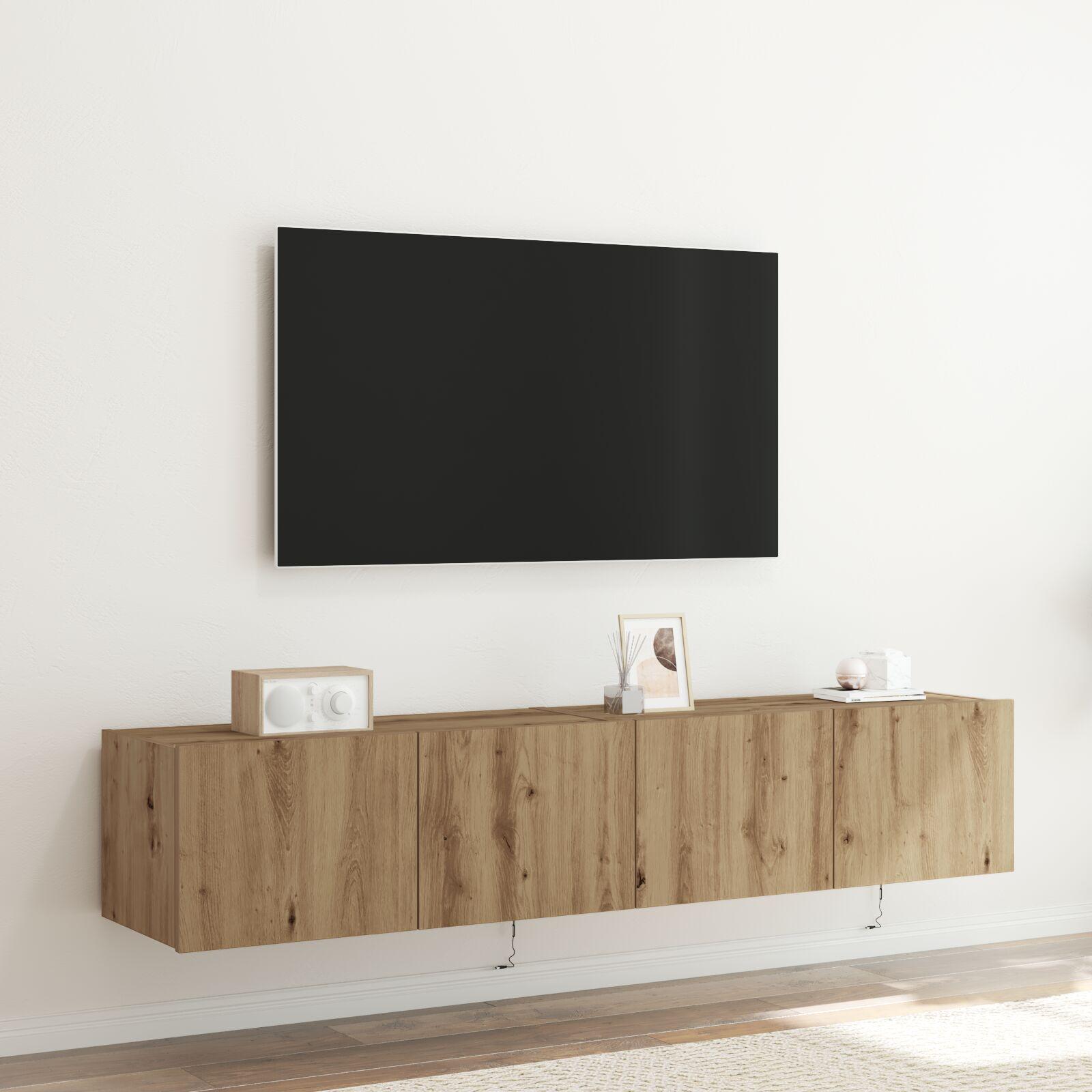 TV-vægs skabe med LED-lys 2 stk Artisan eg 80x35x31 cm