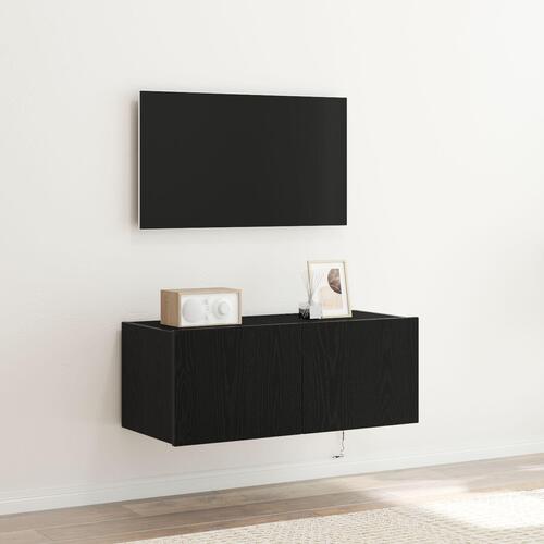 TV Vægs Kabinet med LED Lys Sort Eg 80x35x31 cm