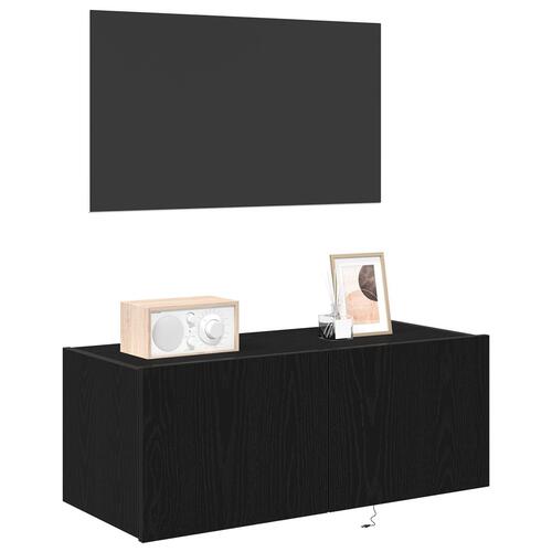 TV Vægs Kabinet med LED Lys Sort Eg 80x35x31 cm