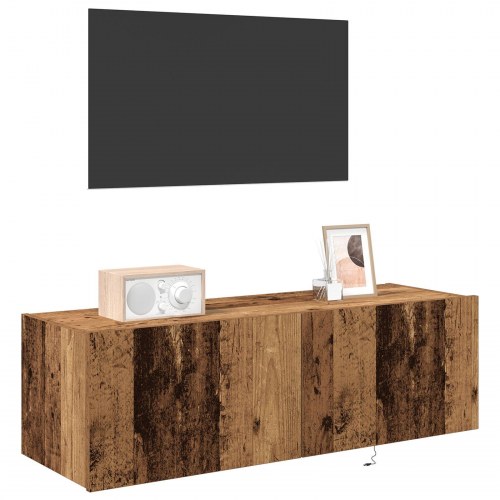 TV Vægskab med LED Lys Gammelt Træ 100x35x31 cm
