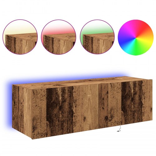 TV Vægskab med LED Lys Gammelt Træ 100x35x31 cm