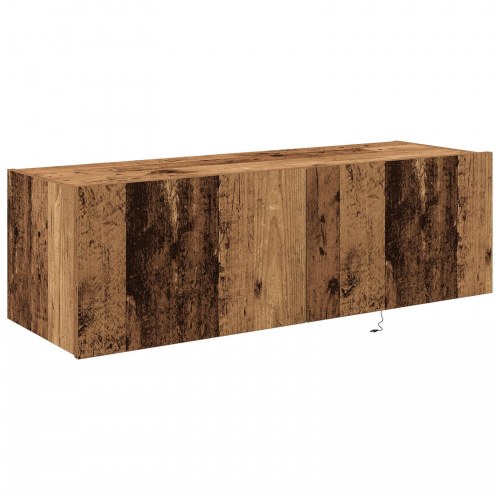 TV Vægskab med LED Lys Gammelt Træ 100x35x31 cm