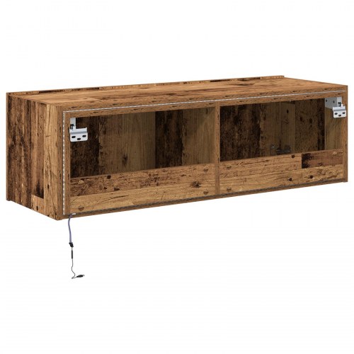 TV Vægskab med LED Lys Gammelt Træ 100x35x31 cm