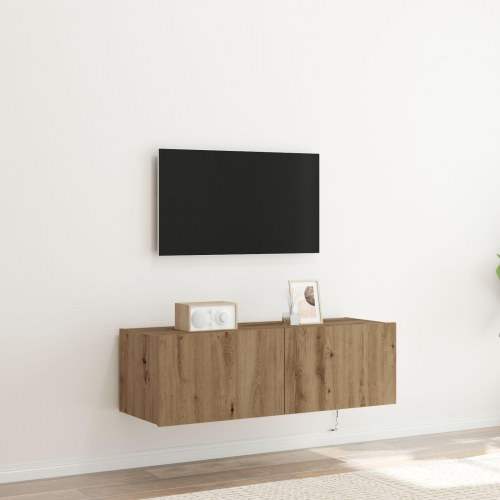 TV Væghængt Skab med LED Lys Artisan Eg 100x35x31 cm