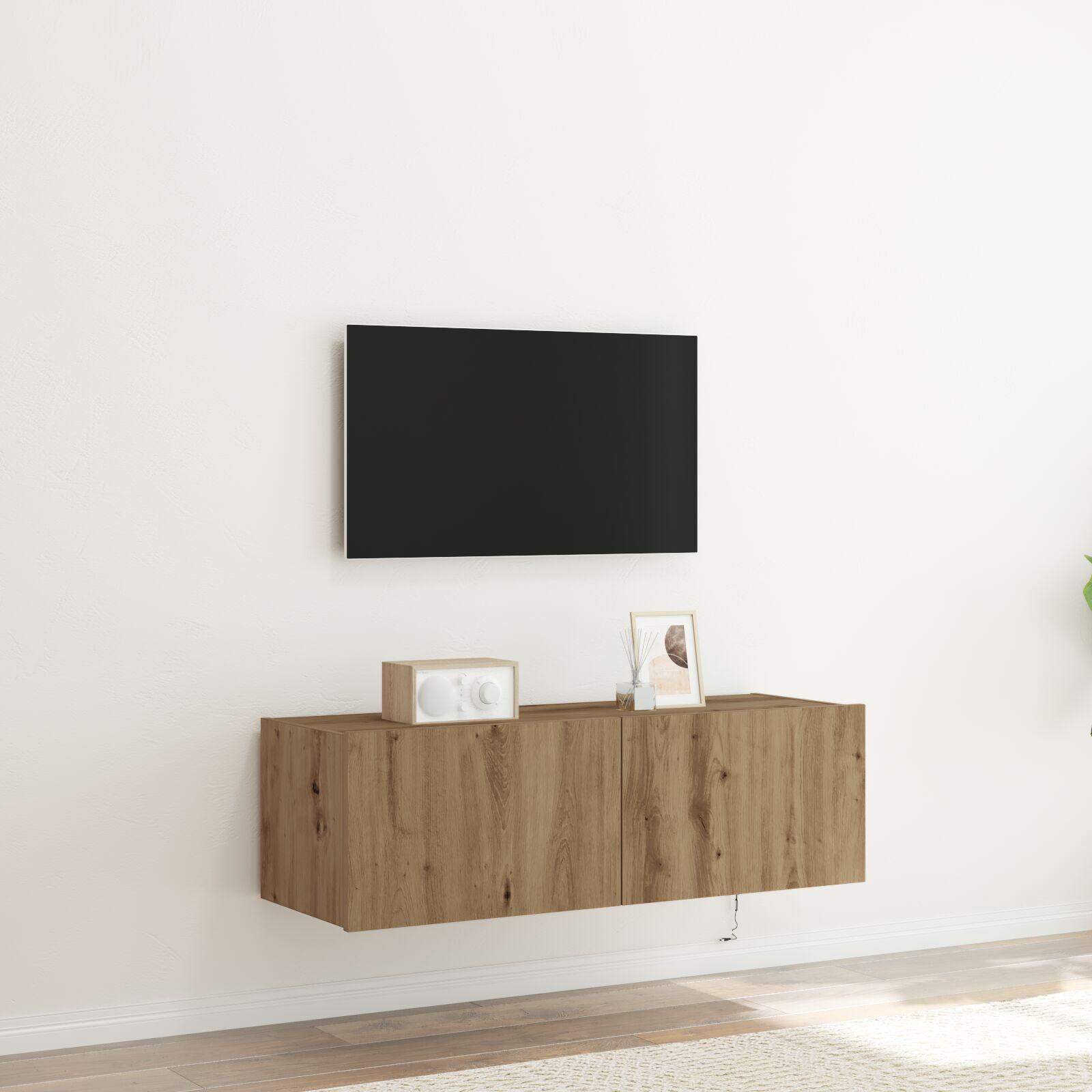 TV Væghængt Skab med LED Lys Artisan Eg 100x35x31 cm billede