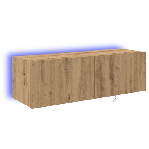 TV Væghængt Skab med LED Lys Artisan Eg 100x35x31 cm