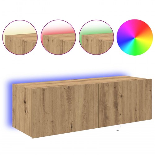 TV Væghængt Skab med LED Lys Artisan Eg 100x35x31 cm