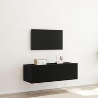 TV Vægskab med LED Lys Sort Eg 100x35x31 cm