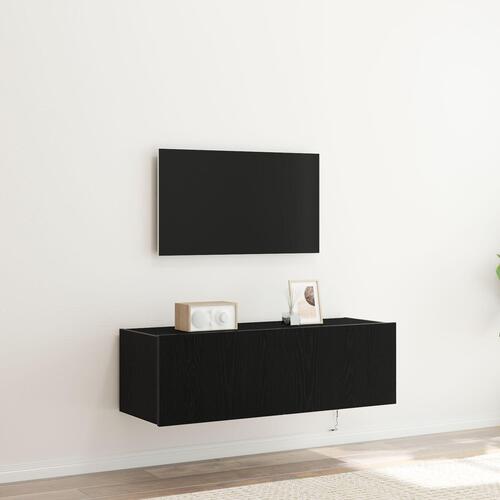 TV Vægskab med LED Lys Sort Eg 100x35x31 cm