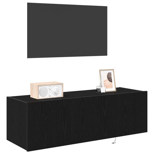 TV Vægskab med LED Lys Sort Eg 100x35x31 cm