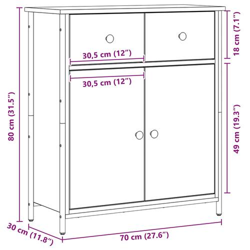 Skabsplade Sort Eg 70x30x80 cm Ingenieret Træ og Stål