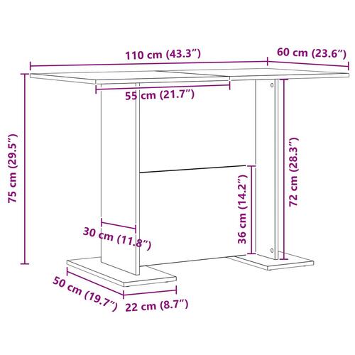 Spisebord Sort Eg 110x60x75 cm Konstrueret Træ