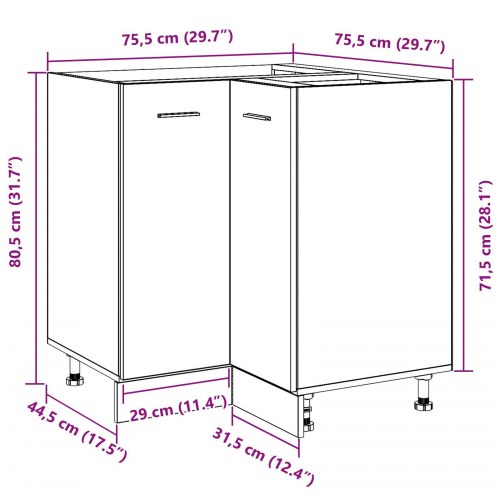 Sort Eg Hjørnebundskab - 75.5x75.5x81.5 cm