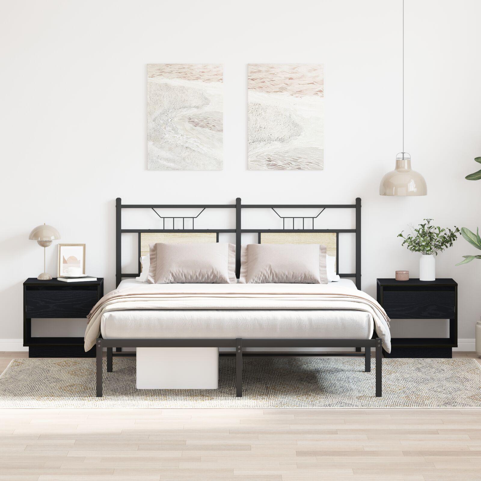 Sengebord 2 stk Sort Eg 45x34x49 cm Konstrueret træ billede