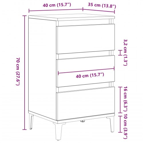 Sengebord Gammelt Træ 40x35x70 cm Ingeniørtræ