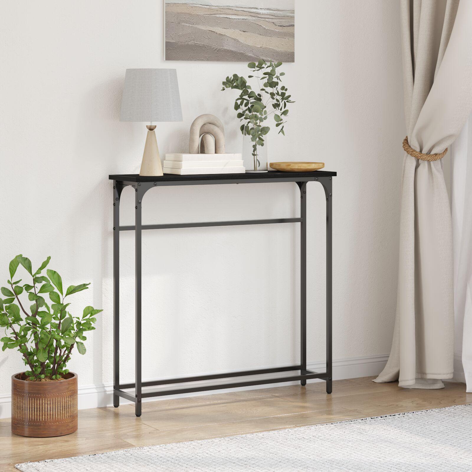 Konsolbord Sort egetræ Metalramme, MDF-top Kompakt Holdbart