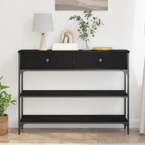 Konsolbord Sort Eg 100x25x75 cm Ingeniørtræ & Stål