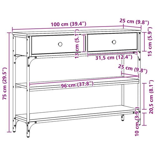 Konsolbord Sort Eg 100x25x75 cm Ingeniørtræ & Stål