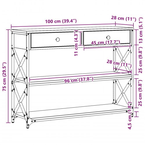 Konsolbord Artisan Egetræ 100x28x75 cm Ingeniørtræ & Stål