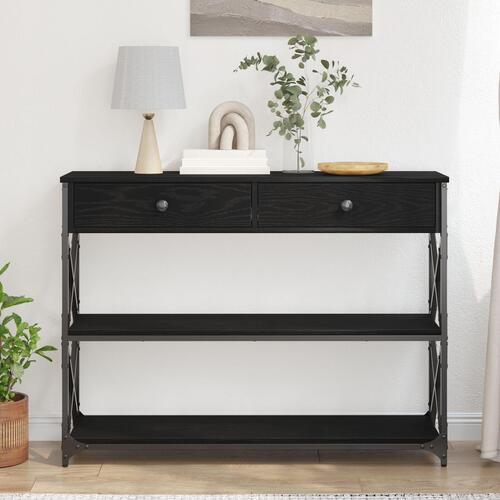 Konsolbord Sort Eg 100x28x75 cm Konstrueret Træ & Stål