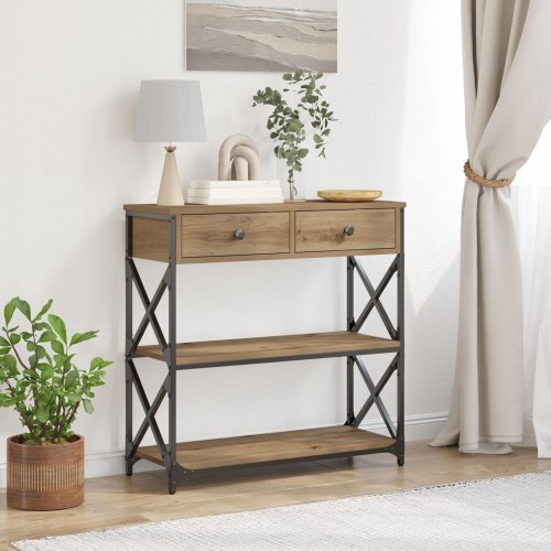 Konsolbord Artisan Eg 75x28x75 cm Ingeniørtræ og Stål