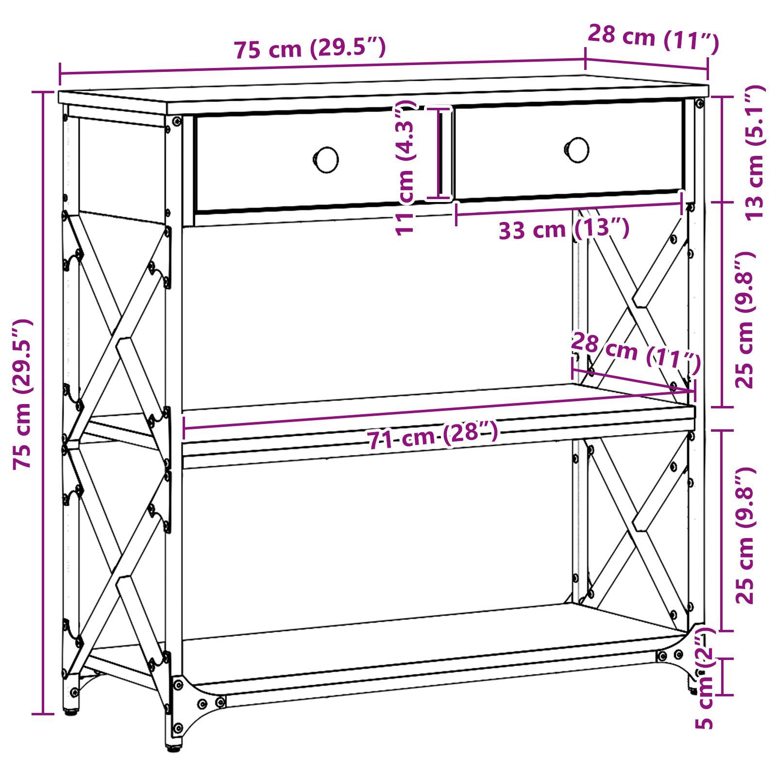 Konsolbord Sort Eg 75x28x75 cm Konstrueret Træ og Stål