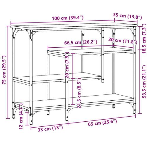 Konsolbord Sort Eg 100x35x75 cm Ingeniørt træ og Stål