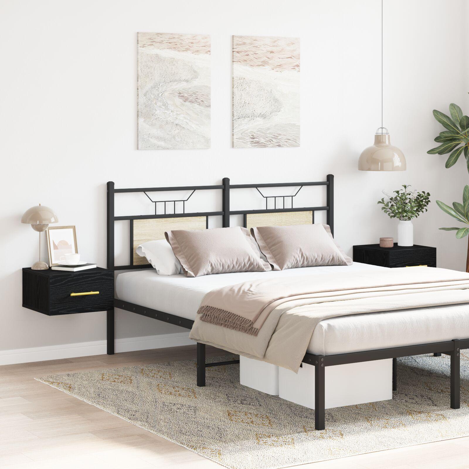 Natborde 2 stk Væghængt Sort Eg 35x35x20 cm billede