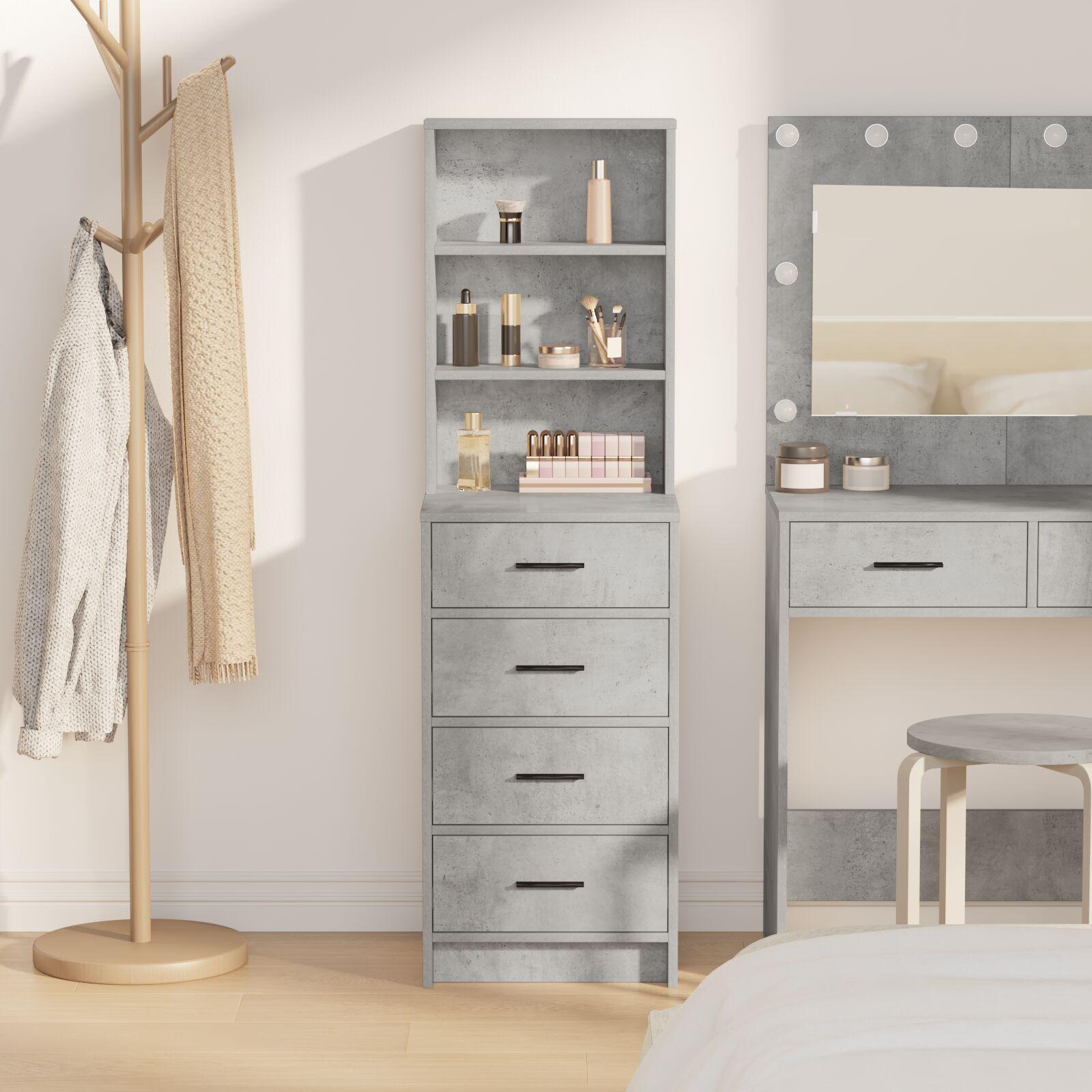Highboard med skuffe Betongrå 40 x 41 x 135 cm Konstrueret træ billede
