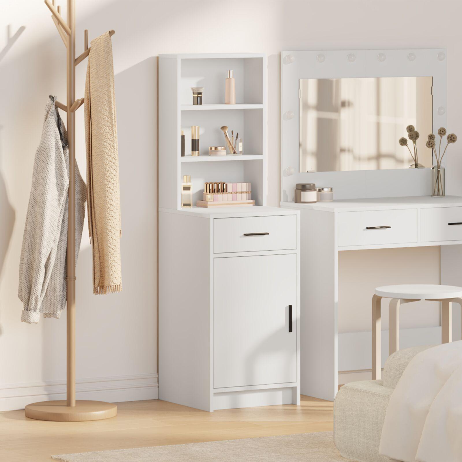 Highboard Med Skuffe Hvid 40 X 40,5 X 135 Cm Konstrueret Træ