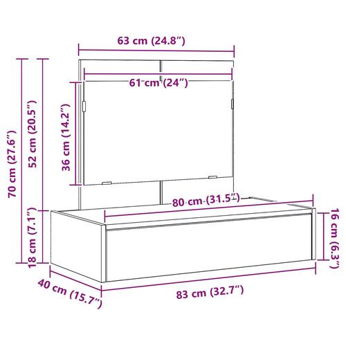 Væghængt Makeupbord Hvid 83x40x70 cm